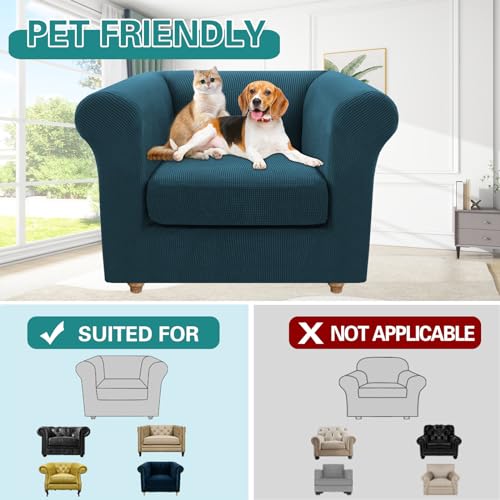 Housse extensible Chesterfield 1 place bleu sarcelle pour canapé incurvé
