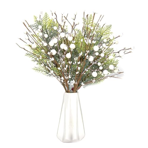 LLZLL Christmas Floral Picks 6Pack Christmas Berry Picks with Holly Berries Artificial White Berry Stems for Xmas Winter Holiday Home DIY Ornaments (17inch)