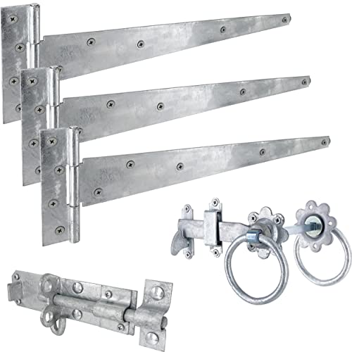 IRONTITE® Galvanised Gate Latch Kit with 450mm (18") T Hinges and Brenton Bolt. Garden Gate Kit Includes Garden Gate Hinges for Wooden Gates Brenton Garden Gate Bolt