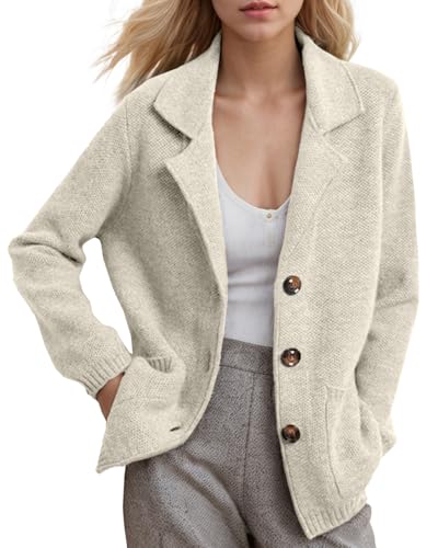 Women's Long Sleeve Sweater Blazer Notched Collar Casual Business Jacket Coat with Pockets for Work Office 2024 Fall Outwear - Main Image