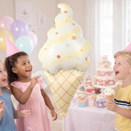 Image of Rozi Decoration Ice Cream Shape Foil Balloon 27 Inch for Birthday Parties Decoration, Cone Theme Balloon for Kids Celebration, Summer Party Theme Decor Pack of 1 Pcs