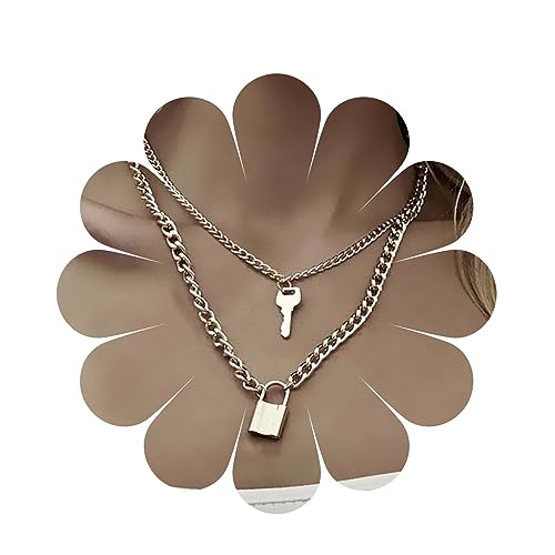 Yheakne Collier Pendentif Clé Punk Collier Cadenas Or Collier Ras Du Cou Superposé Collier Cadenas D'amour Collier Chaîne Vintage Bijoux Pour Femmes Et...