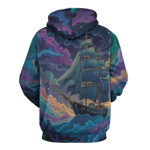 Sweat à capuche voilier 3D imprimé pour couple et adulte style décontracté - 4