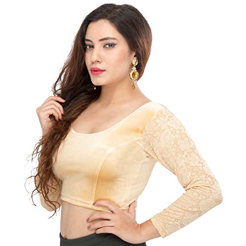 Image of Vamas Women's Velvet Non-Padded Stretchable Long Sleeve Saree Blouse (A-46)
