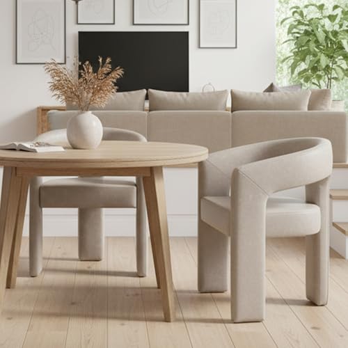 HNY Modern Barrel Kitchen & Dining Room Chairs Set of 2, PU Leather Upholstered Accent Chairs with Arm, 18.5'' Wide Side Armchairs Vanity Chairs for Living Room Bedroom Makeup Small Spaces,