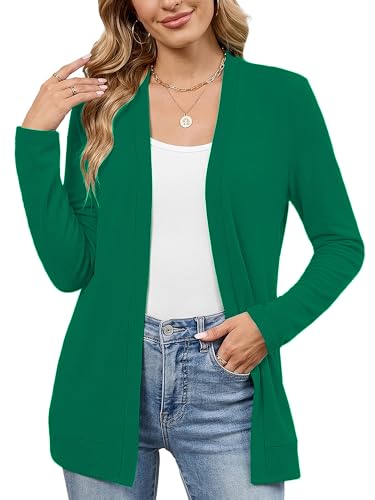 Heymoments Summer Sweaters for Women Lightweight Cardigan Green X-Large Open FrontLong Sleeve Loose V Neck Ladies Shrugs Causal Girls Bolero Soft Spring Fall Winter Tops Knitted Coat