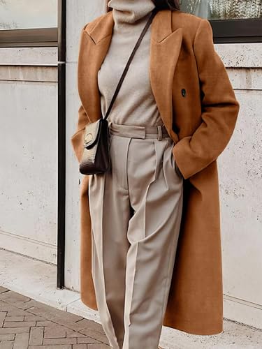 Image of IDEALSANXUN Womens Long Wool Coats Fall Winter Double Breasted Trench Coat Peacoat