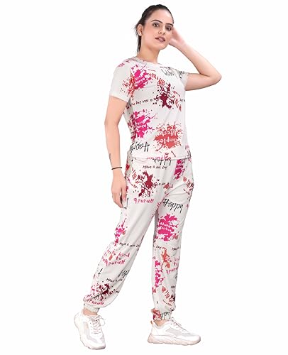 Image of Women's Printed Polyester Tracksuit Set, Lightweight Stretchable Tracksuit Suit and Gym Outfit with Side Pockets