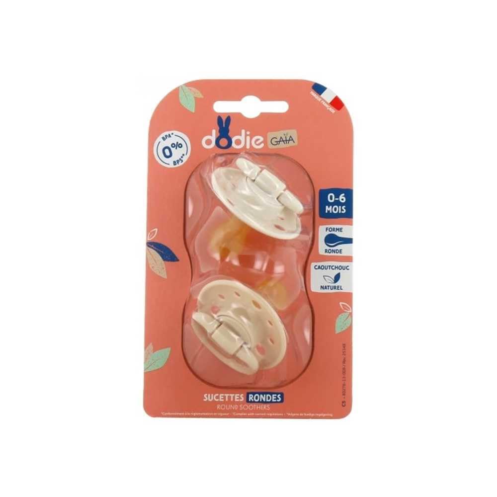 DODIE Sucettes Rondes GAÏA, tetine pour bébé, 0-​6 mois, Beige, Lot de 2