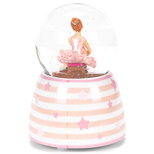 Pink White Star Striped Ballet 3.5 X 4 Ceramic Decorative Musical Snow Globe #TOP3