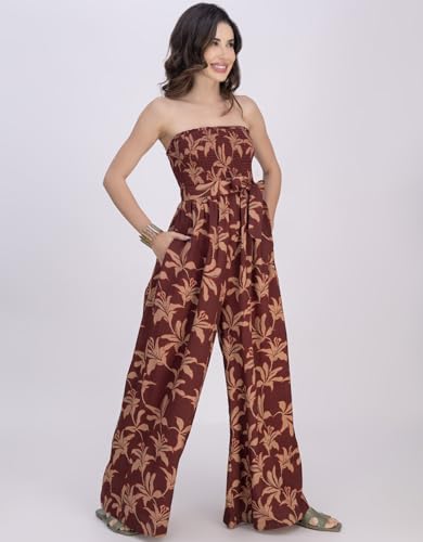 Image of Moomaya Women's Off-Shoulder Printed Rayon Jumpsuit | Sleeveless Indo-Western Romper With Fabric Belt & Pockets