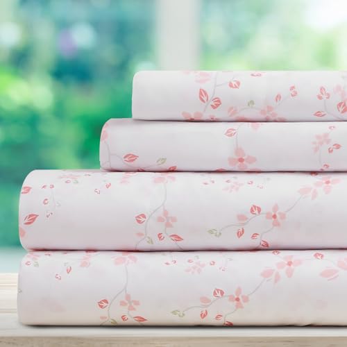 Image of DREAMCARE Full Size Sheets - Cooling Sheets - 4pcs Set - up to 15 inch Deep Pocket Full Sheet Set - Sheets Full Size Bed - Soft & Long Lasting 100% Fine Brushed Polyester with Side Pocket Floral Blossom