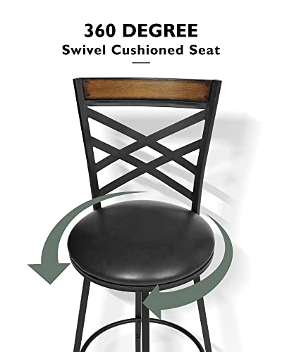 Katdans Black Bar Stools Set Of 2 Swivel Barstools With Back Counter Height Kitchen Island Stools 24"-29" Adjustable Seat Height For Bar, Pub, Bistro, Kitchen, Restaurant, Ks210516Bl #TOP6