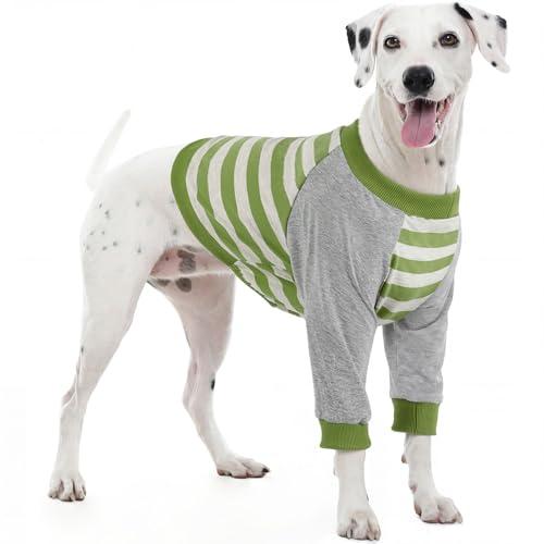 Image of FUAMEY Dog Recovery Sleeve with Elbow Protector,Dogs Shirt Stop Licking Joints,Pet Long Sleeve Suit Protecting Dog's Front Leg Arm Wounds Cover Skin Conditions Green Stripes L