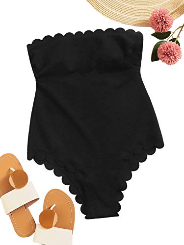 Sweatyrocks Women's Bandeau One Piece Swimsuit Scallop Trim Tummy Control Bathing Suits Black M #TOP4