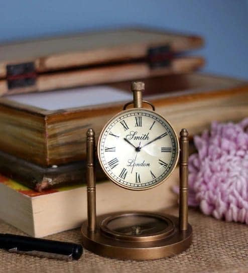 Nutts Gold Finish Brass 2 Inch Antique Table Clock/Desk Clock (Model 13 (2 Inch))