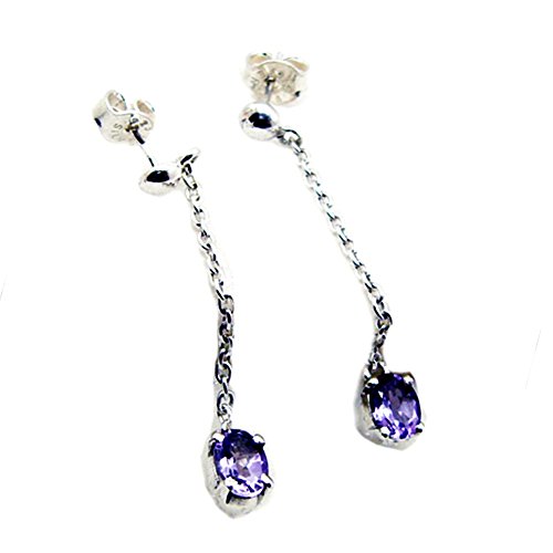 Boucles d'oreilles en argent 925 véritable et améthyste ovale de prestige