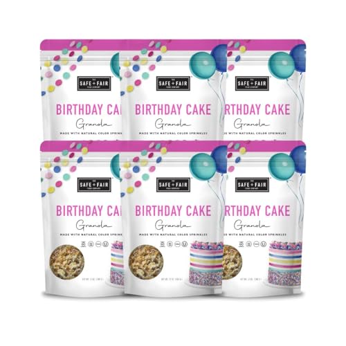 Image of The Safe + Fair Food Company Birthday Cake Granola - 12oz, 6 Pack | Gluten-free, vegan & plant-based snack with natural sprinkles, 0g trans fat, non-GMO, kosher, allergen-free, whole grain