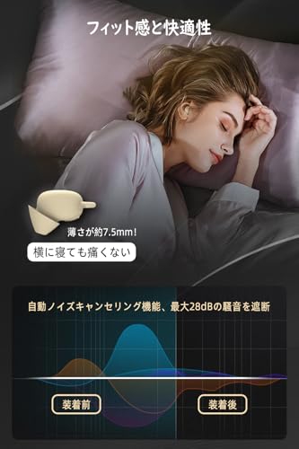 Wnqou 寝ホン 睡眠用イヤホン 痛くない Bluetooth5.3 無線 寝フォン ミニサイズ 超小型 カナル型 高遮音性 超軽量 厚さ7.5mm 寝返り痛くない 横寝 ENCノイズキャンセリング 28dB マイク内蔵 ハンズフリー通話 Hi-Fi音質 IPX5生活防水 Type‐C Android/iPhone/iPad/PC対応