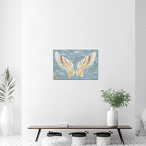 Skenoart Angel Wings Wall Art Painting Fashion Gold Blue Poster Picture Print Contemporary Artwork For Home Living Room Bedroom Bathroom Wall Decor Framed Ready To Hang Gift For Girls #TOP2