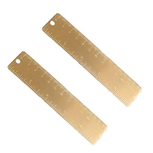 Shuxy Gold Brass Ruler Handy Straight Ruler Vintage Metal Copper Bookmark Cm Inch Dual Scale Engraved 4.72