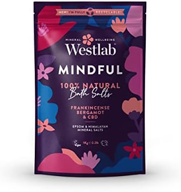 Westlab - 1kg - Mindful Epsom & Himalayan Salts Infused with Frankincense & Bergamot - For Calming and Soothing - 1kg Resealable Pouch