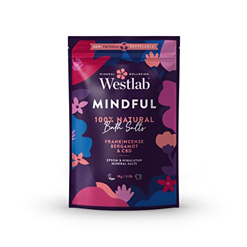 Westlab - 1kg - Mindful Epsom & Himalayan Salts Infused with Frankincense & Bergamot - For Calming and Soothing - 1kg Resealable Pouch