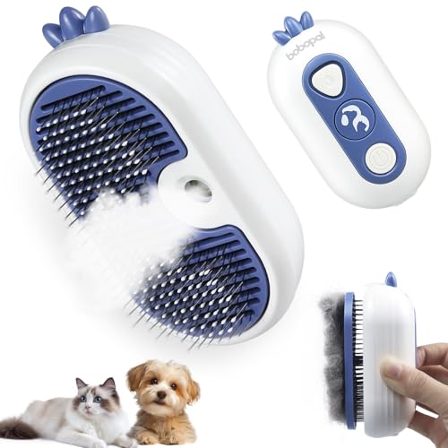 Bobopal Cat Steam Brush, 3 In 1 Cat Brush for Shedding, Self-Cleaning Cat Dog Grooming Brush, Steamy Pet Brush for Long & Short Haired Cats & Dogs Hair Removal Comb with Water Tank Anti-Static, Blue