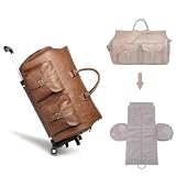 seyfocnia Rolling Garment Bag,Convertible Wheeled Garment Bag with Shoe Compartment for Travel Overnight Carry On Duffle Bag-Brown