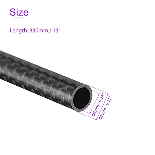 DMiotech 4 Pack 8x6x330mm Kohlefaser Rundrohre 3K Rolle gewickeltes glänzendes Kohlerohr
