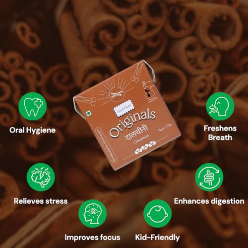 Image of Gud Gum- Natural, Plastic Free Chewing Gum- Clove, Cardamom, Fennel, Cinnamon- 21g x 4 - Mini Pack of 4- No added artificial colours, flavours & sweeteners (4 Packs, 60 chewing gums) (Pack of 4, Cinnamon)