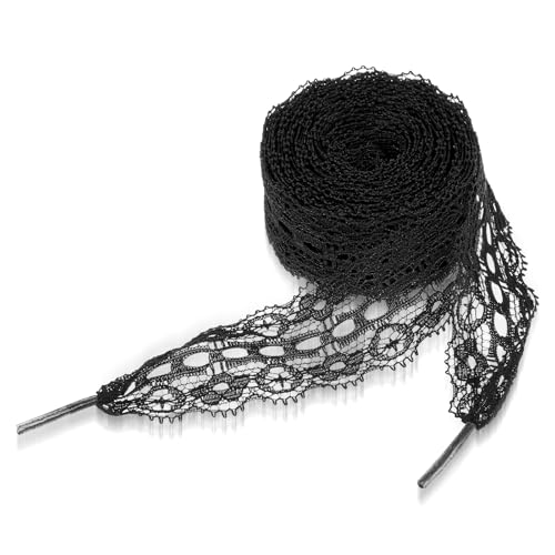 Ouligay 2 par spetsiga snören, svarta bredd 3 cm breda, svarta platta spetsar, skosnören, satin, 120 cm långa skosnören för kvinnor, flickor, sportskor, löparskor, gymnastikskor