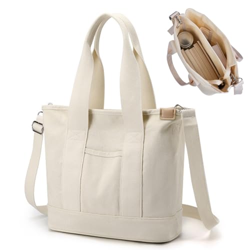 VODIU Canvas-Umhängetasche Damen – Große Tragetasche Mit Abnehmbarem Gurt, 33x25 Cm, Viele Taschen, Wasserabweisend