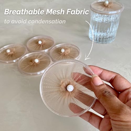 MASON HOME Beige Mesh Glass Cover (Set of 6) | Decorative - Multifunctional - Organizer | Use as Lids to Cover Cup of Coffee - Tea - Wine Glass or as Coasters | Kitchen - Dining Table - Fridge