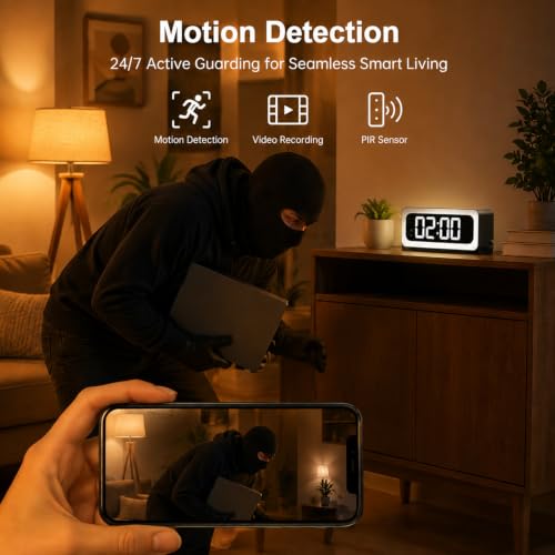 Image of Alarm Clock Camera 2K, 5G&2.4GHz WiFi Nanny Cam Wireless Indoor Camera for Home Security, Color Night Vision, AI Human Dection for Baby Pet Elderly