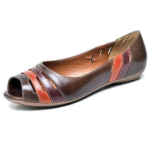 Sapatilha Rasteira Peep Toe Couro Feminino Confort Sola Leve Resistente Classica Dia a Dia