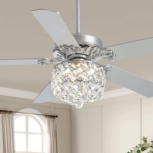 CROSSIO 52" Crystal Ceiling Fan with Light Dimmable LED Chandelier