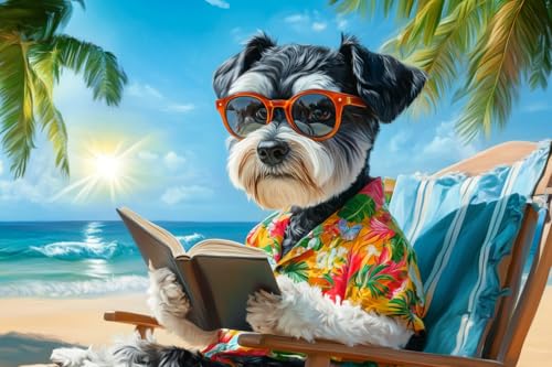500 Piece Wooden Puzzle Schnauzer on Beach Chair