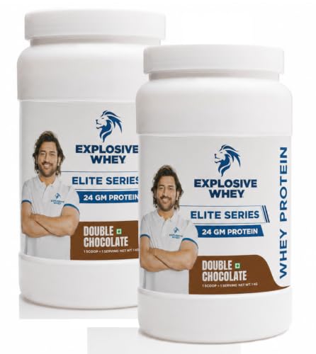 Image of Explosive Whey Elite Series Whey Protein - Trusted by M.S. Dhoni | 24g Protein per Scoop | Premium Concentrate Sport Supplement for Enhanced Muscle Growth and Recovery | Double Chocolate - 2kg (60 Servings), Trustified Certified