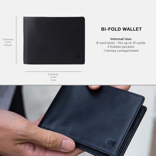 Image of SLNT Wallet Blocking Wallet for Men - Slim Bifold, 6 Card Slots | Napa Leather, RFID & NFC Signal Blocking, Slim Bi-Fold Design, 6 Card Slots, Large Money Pocket, Travel-Ready, Jet Black