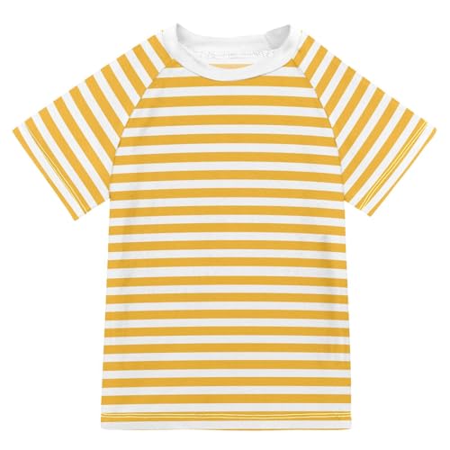 CaTaKu Yellow Striped Boys Rash Guard Swim Shirts Toddler Quick Dry UPF 50+ Rashguard Short Sleeve 3-12T