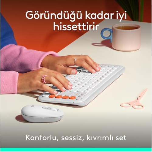 Logitech POP ICON COMBO Kablosuz Klavye ve Mouse Seti, Bluetooth, Konforlu Tasarım, Programlanabilir Tuşlar, Sessiz Tıklamalar, 3 Cihaza Kadar Easy-Switch, Türkçe Q Klavye, Beyaz - Görsel 3