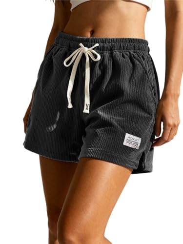 Hidkat Damen Shorts Lässige Cord-Shorts mit elastischem Bund und Kordelzug Sommer-Strandshorts