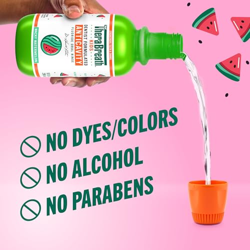therabreath kids organic wacky watermelon mouthwash with fluoride anticavity dentist formulated 16 fl oz