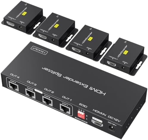 VPFET HDMI Extender Splitter über Cat5e 6 165ft 1 In 4 Out Übertragung Balun Ethernet Unterstützt 1080p HDCP EDID POC Eine Stromversorgung für die Arbeit mit