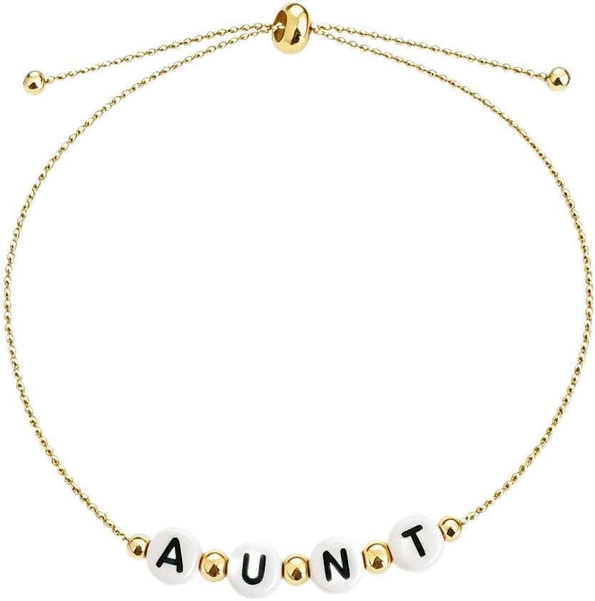 Aunt Beaded Bracelet for Women, Dainty 14K Gold Plated Adjustable Pull Chain Bracelet, Aunt Gifts from Niece Nephew, Birthday Mothers Day Jewelry Gift for Auntie — 사진 1