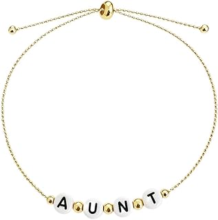 Aunt Beaded Bracelet for Women, Dainty 14K Gold Plated Adjustable Pull Chain Bracelet, Aunt Gifts from Niece Nephew, Birthday Mothers Day Jewelry Gift for Auntie