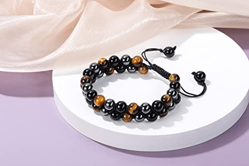 Jovivi Men Healing Crystal Bracelet 8Mm Hematite Black Obsidian Tiger Eye Stone Bracelets For Men Women Natural Round Gemstone Beads Bracelet Healing Crystals Jewelry For Good Luck #TOP1