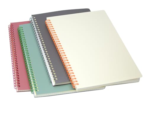 Cahier à spirale A5 ligné lot de 4 notebooks avec couverture rigide en plastique pour école