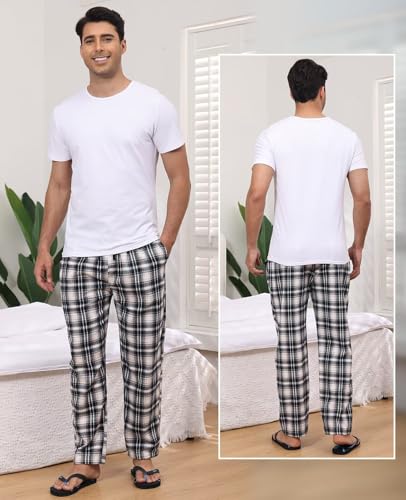yuyangdpb Men's 3-Pack Pajama Pants Cotton Plaid Pjs Bottoms Sleep Lounge Pant Button Open Fly with Pockets2